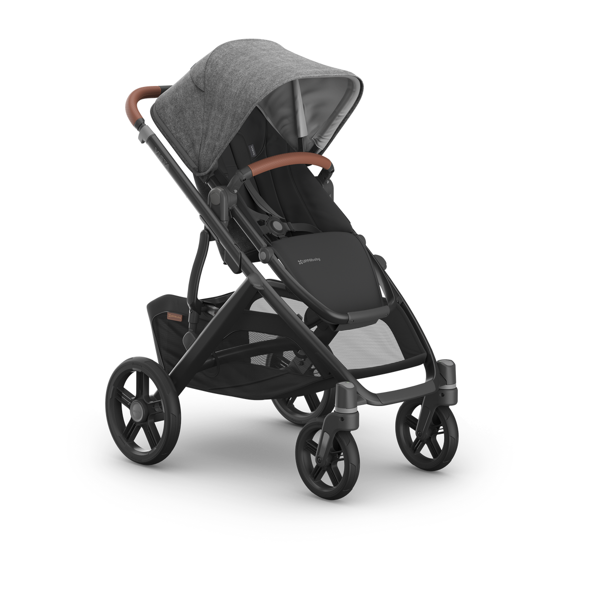 UPPAbaby Vista V3 Pram With Bassinet - Greyson (Charcoal Melange / Carbon), three quarter right