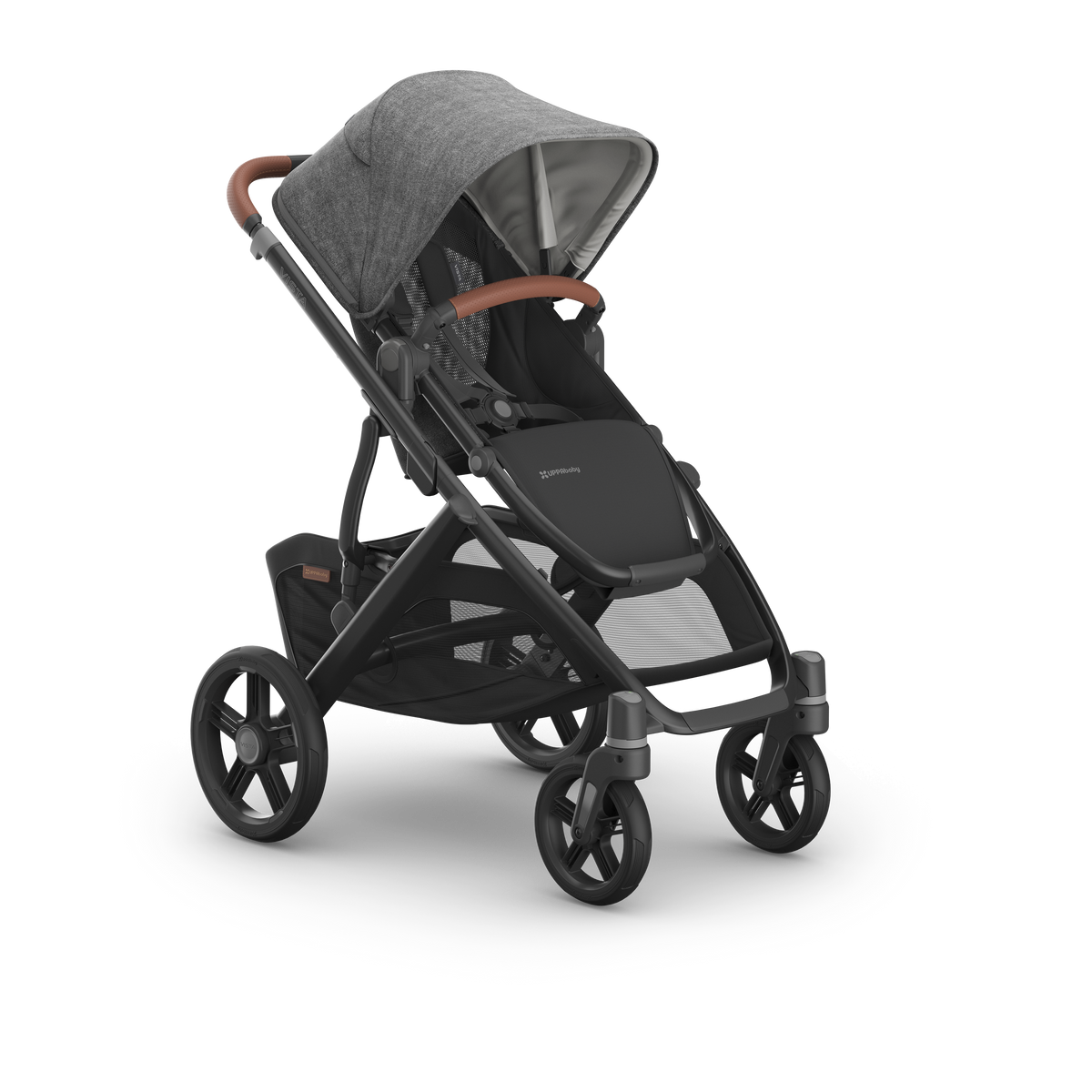 UPPAbaby Vista V3 Pram With Bassinet - Greyson (Charcoal Melange / Carbon), three quarter right no liner