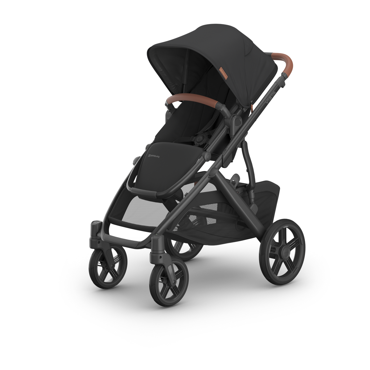 UPPAbaby Vista V3 Pram With Toddler Seat Only - Nori (Charcoal / Saddle Leather), three quarter left hero