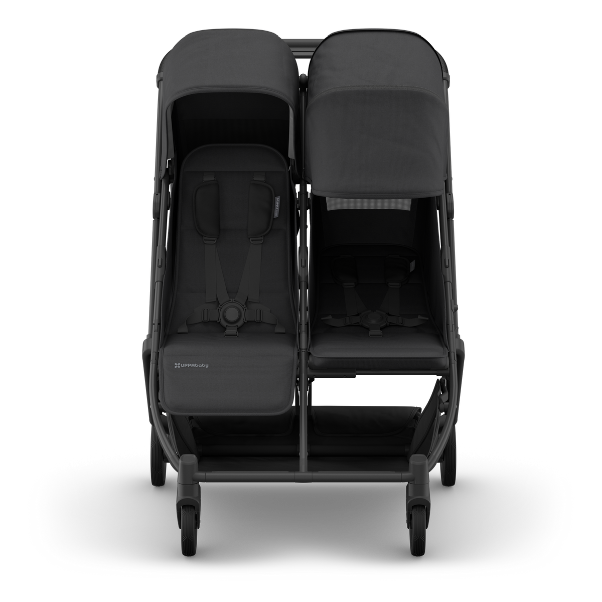 UPPAbaby Minu Duo Stroller - Jake (Charcoal / Carbon / Black Leather), front right features