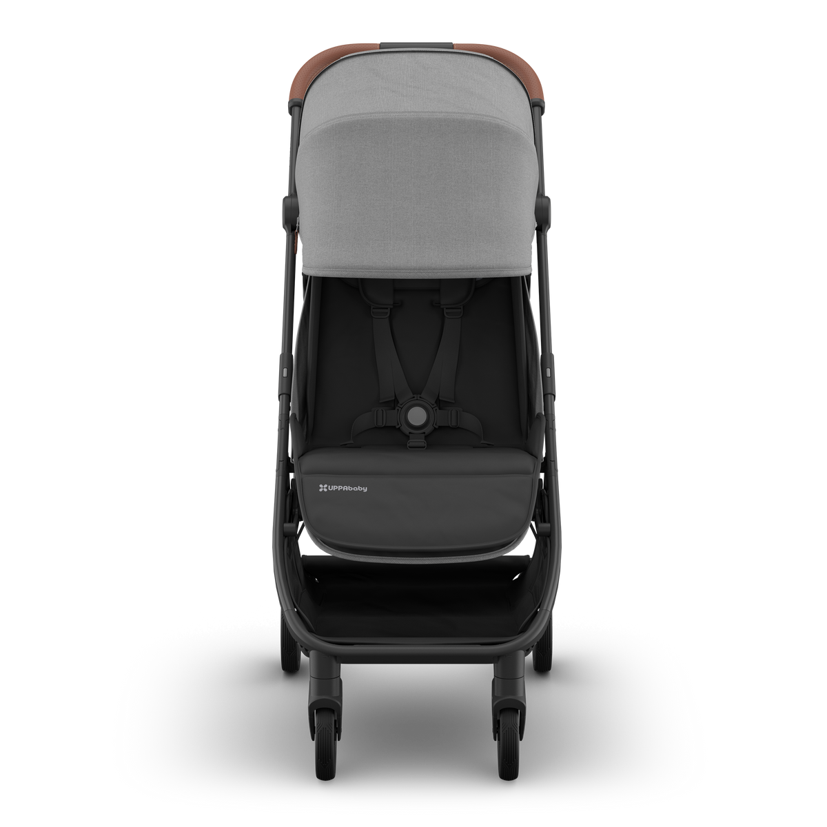 UPPAbaby Minu V3 Stroller - Greyson (Charcoal / Carbon / Saddle Leather), front sunshade