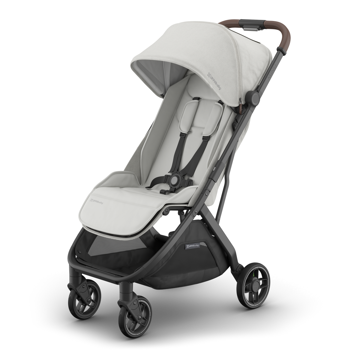 UPPAbaby Minu V3 Stroller - Savannah (Pearl Grey / Carbon), three quarter left hero
