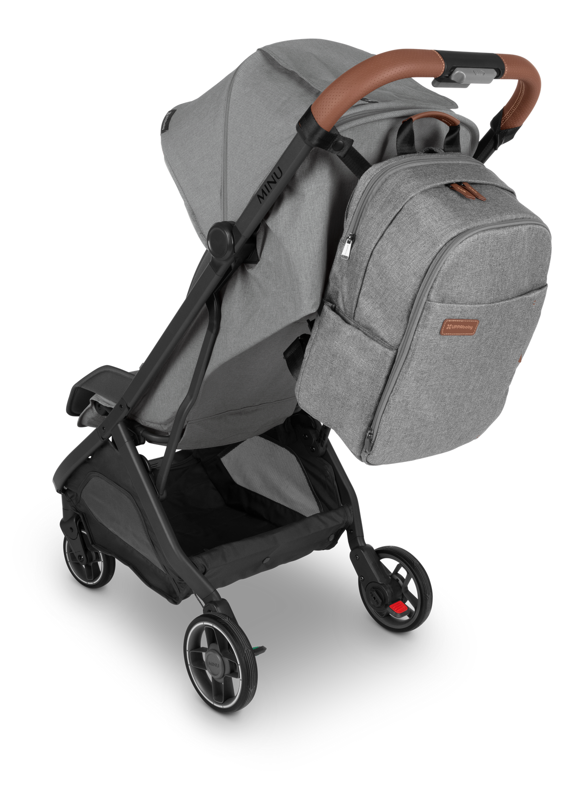 UPPAbaby Nappy Bag Pro Greyson (Grey Melange / Saddle Leather), on Minu V3