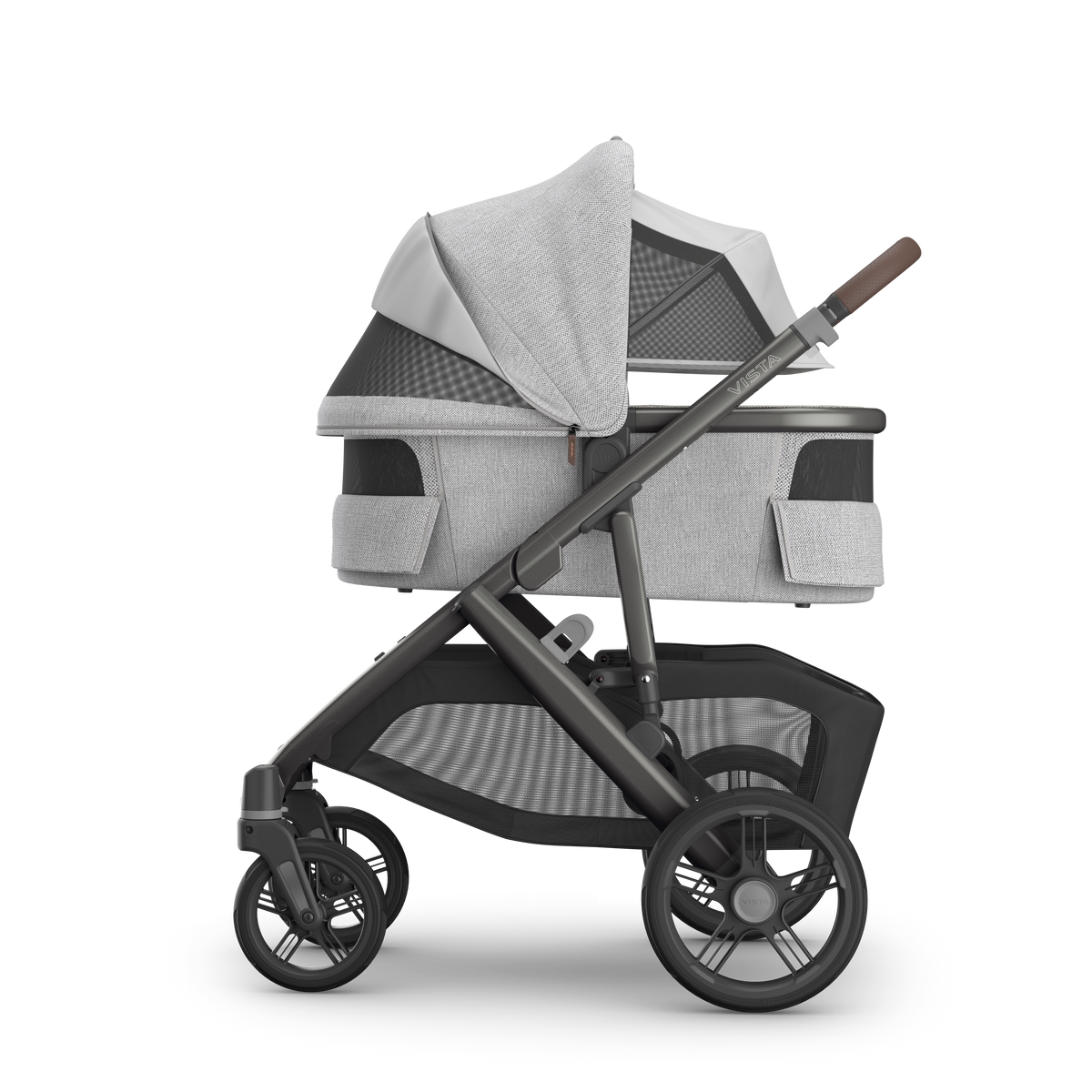 UPPAbaby V3 Bassinet - Evelyn (Meadow Green), on Vista V3, side all vents open