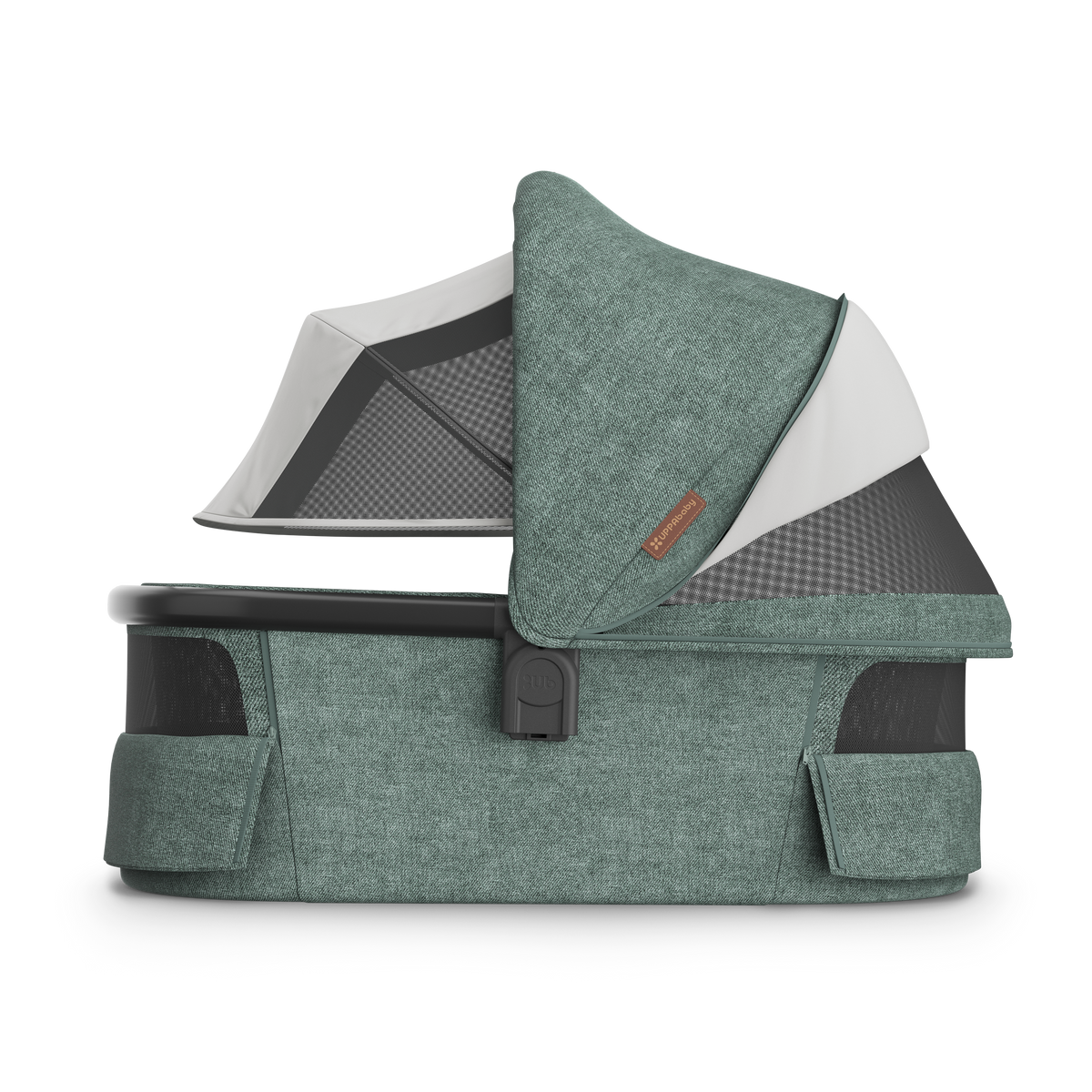 UPPAbaby V3 Bassinet - Gwen (Green Melange), side, all vents open