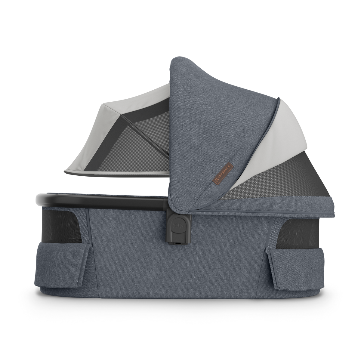 UPPAbaby V3 Bassinet - Julian (Dusty Blue Melange), side all vents open