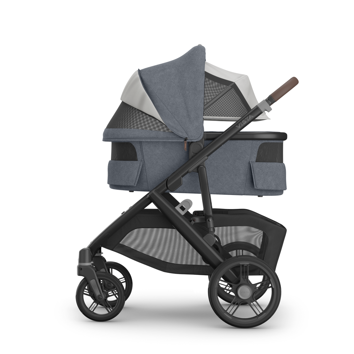 UPPAbaby V3 Bassinet - Julian (Dusty Blue Melange), on Vista V3, side all vents open