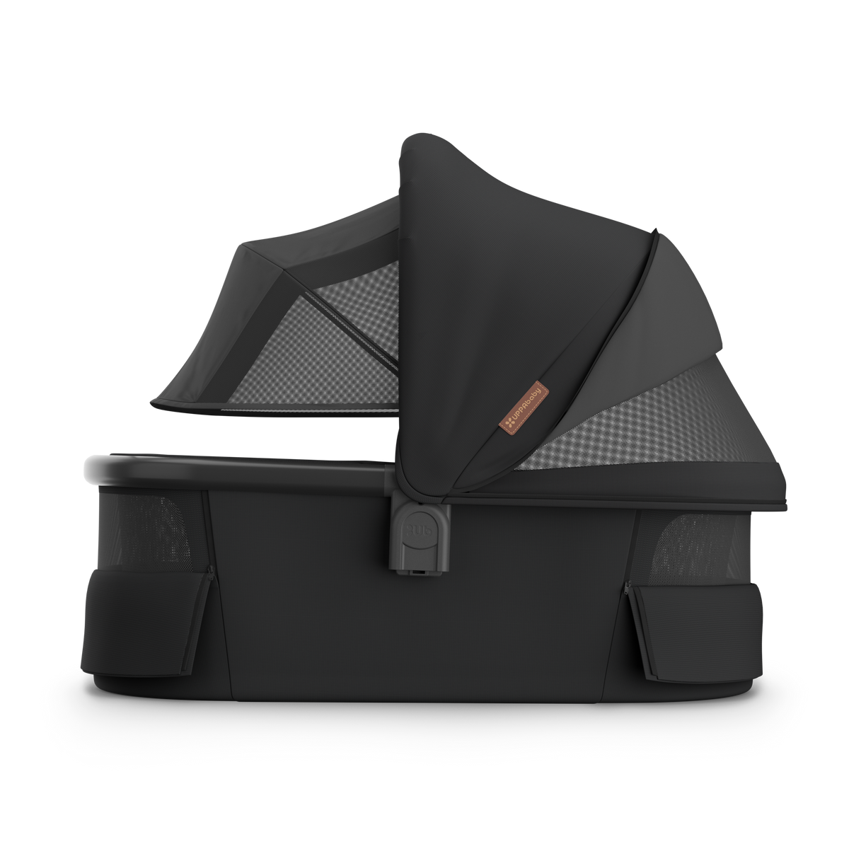 UPPAbaby V3 Bassinet - Nori (Charcoal / Saddle), side all vents open