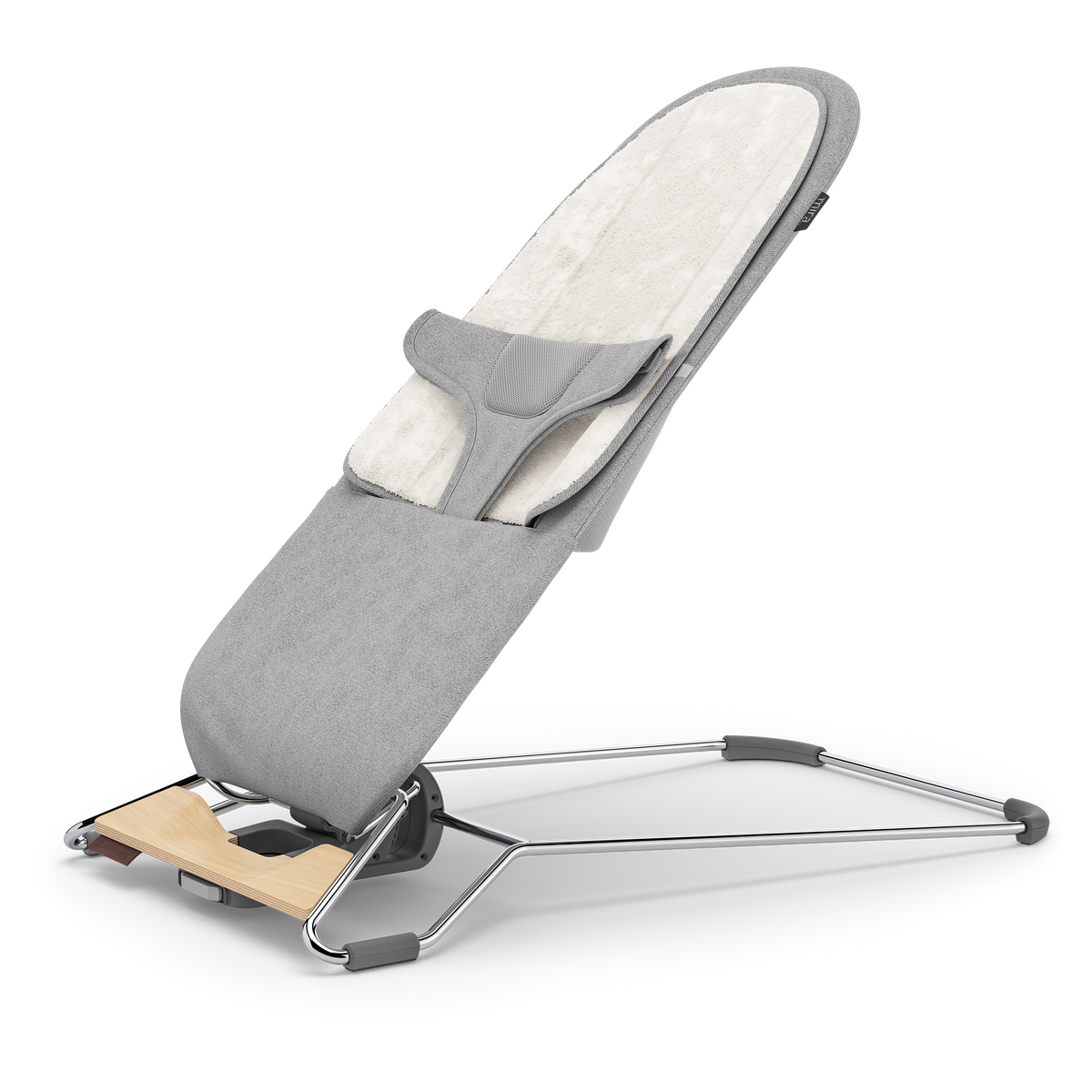 UPPAbaby Mira Baby Bouncer - Stella (Grey Mélange / Silver Chrome / Maple Wood), three quarter left insert