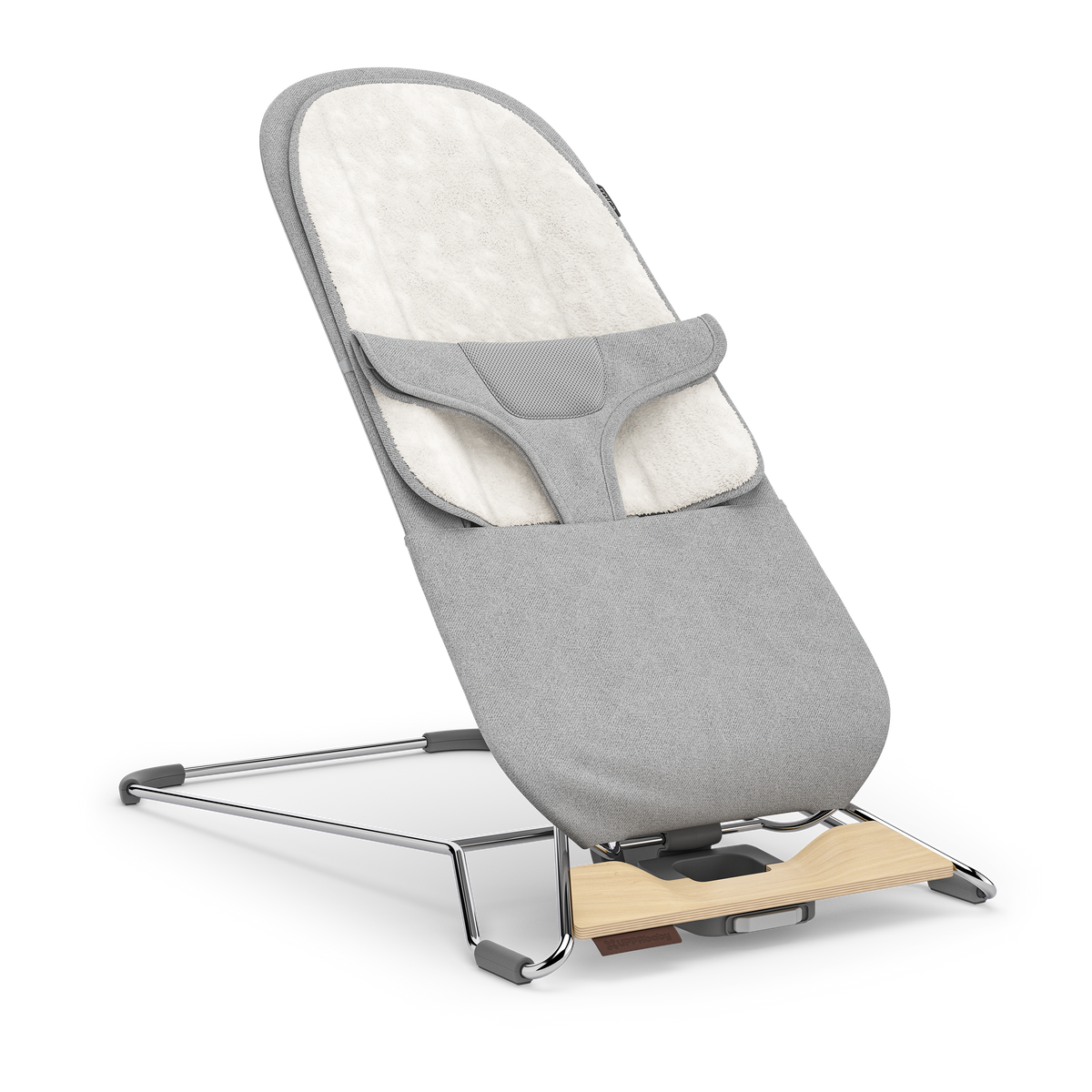 UPPAbaby Mira Baby Bouncer - Stella (Grey Mélange / Silver Chrome / Maple Wood), three quarter right insert