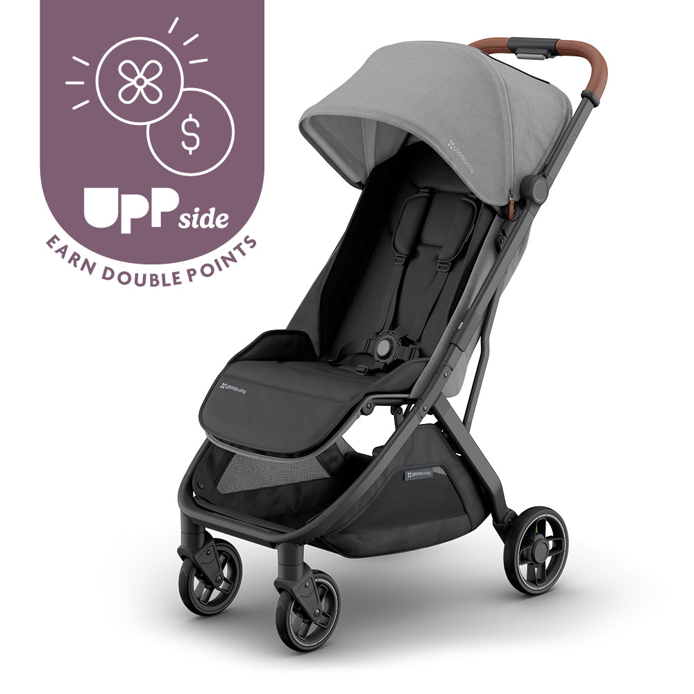 UPPAbaby MINU V3 Stroller - Greyson (Charcoal/Carbon/ Saddle leather) Front View