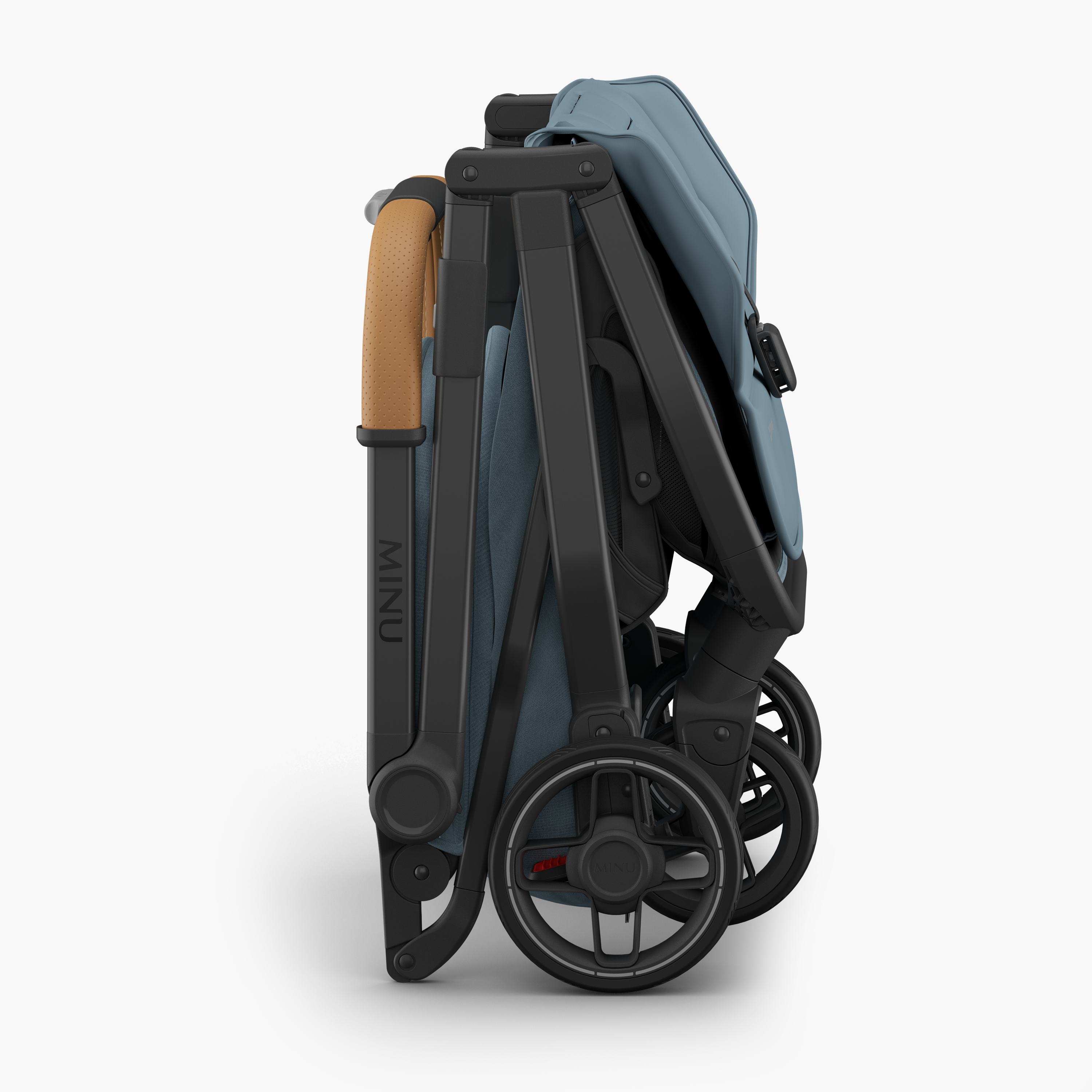 UPPAbaby MINU V3 Stroller - Dillan (Blue/Carbon/ Sand Leather) Folded