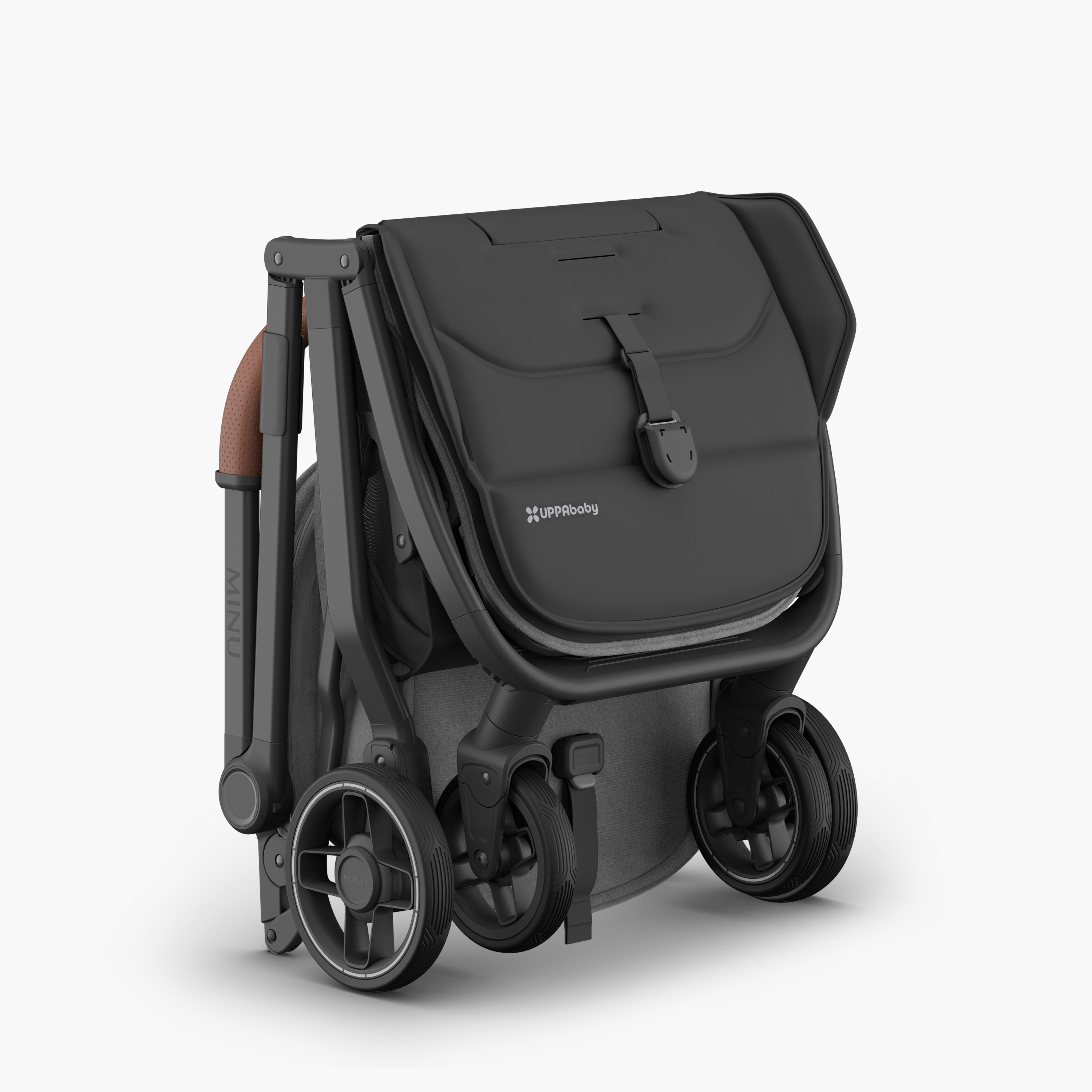 UPPAbaby MINU V3 Stroller - Greyson (Charcoal/Carbon/ Saddle leather) Folded