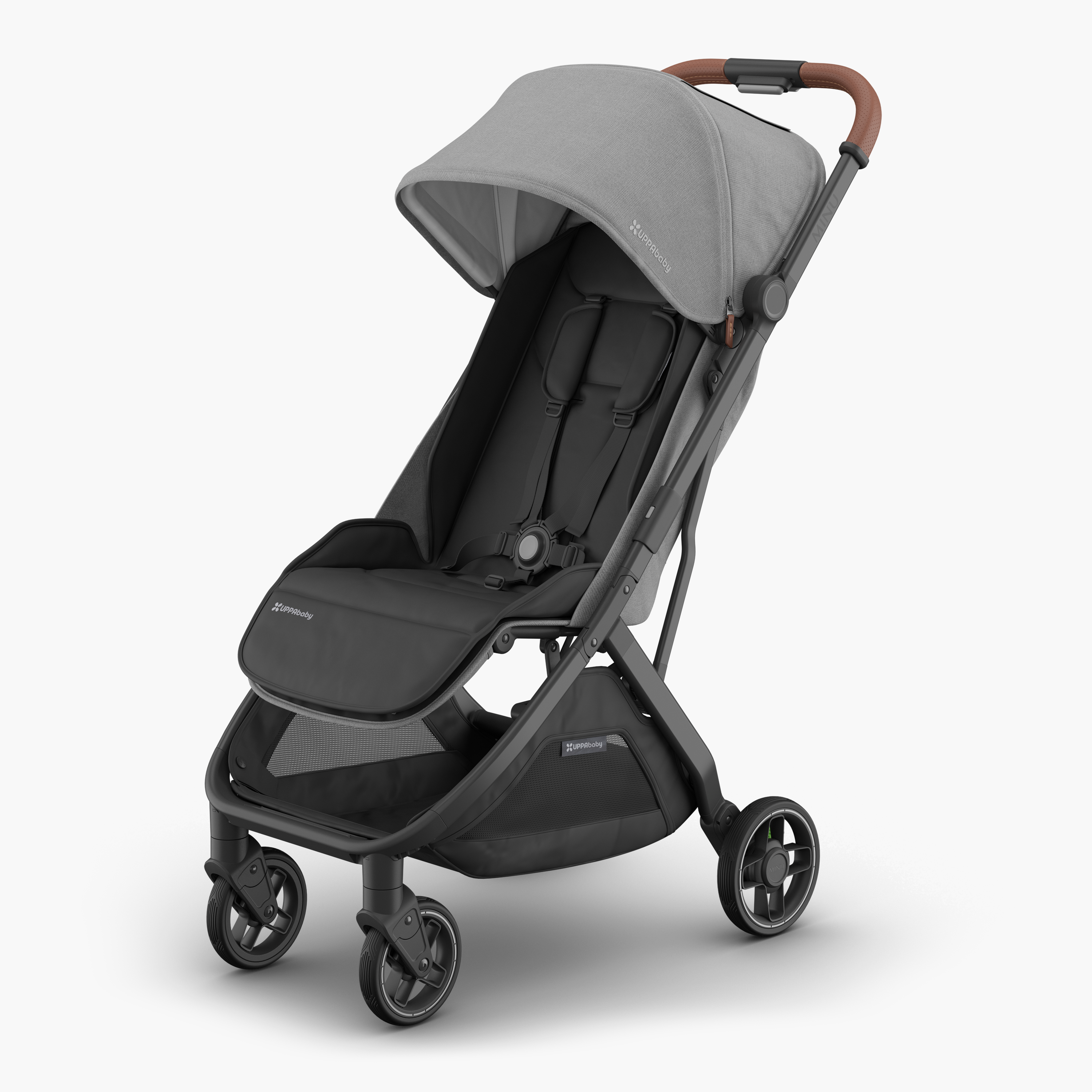 UPPAbaby MINU V3 Stroller - Greyson (Charcoal/Carbon/ Saddle leather) Front View