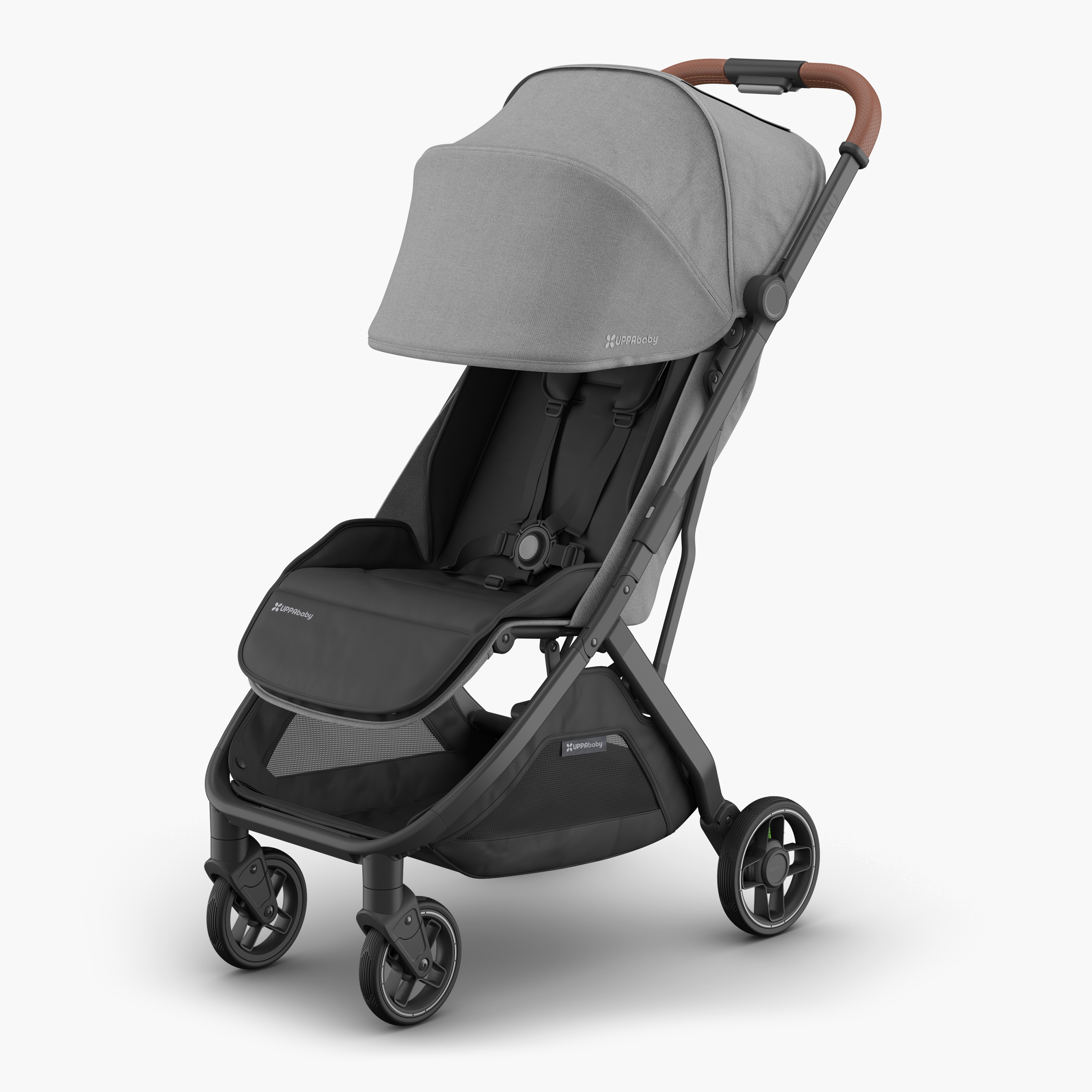 UPPAbaby MINU V3 Stroller - Greyson (Charcoal/Carbon/ Saddle leather) Left Sunshade