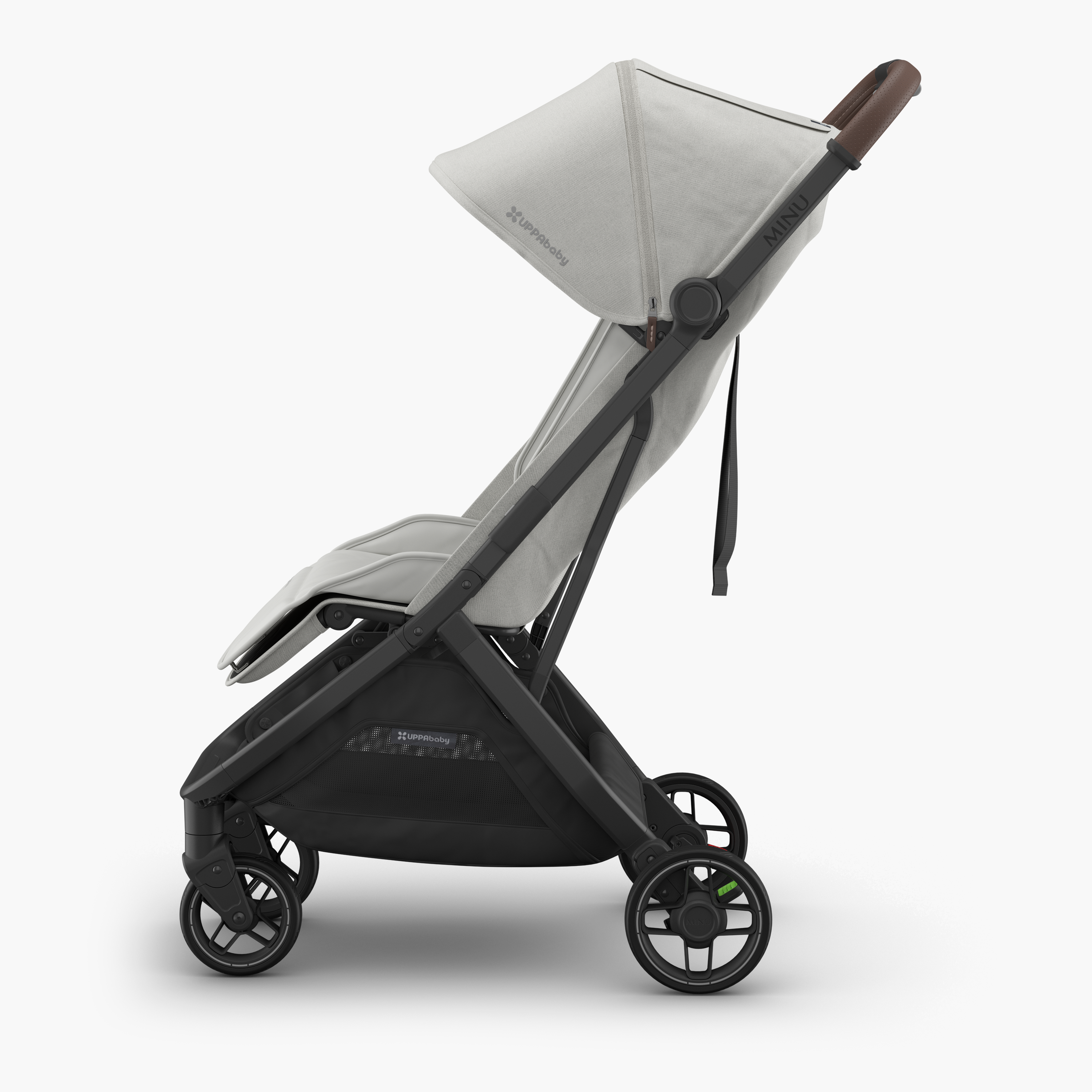 UPPAbaby MINU V3 Stroller - Savannah (Pearl Grey/Carbon) Left Side With Canopy Up