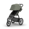 UPPAbaby Ridge V2 Pram Jogger in Evelyn (Meadow Green), three-quarter view with the sunshade out