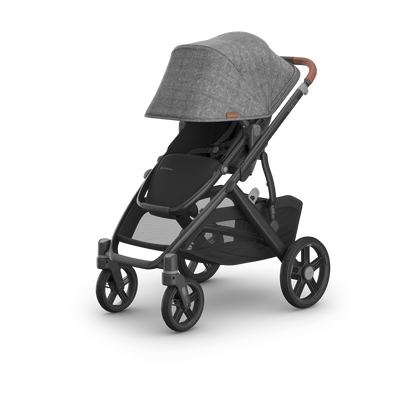 UPPAbaby Vista V3 Pram With Bassinet - Greyson (Charcoal Melange / Carbon), three quarter left sunshade