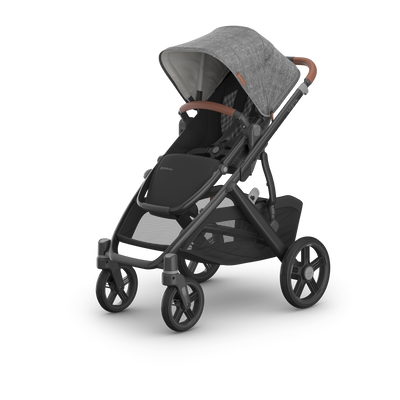 UPPAbaby Vista V3 Pram With Bassinet - Greyson (Charcoal Melange / Carbon), three quarter left no liner