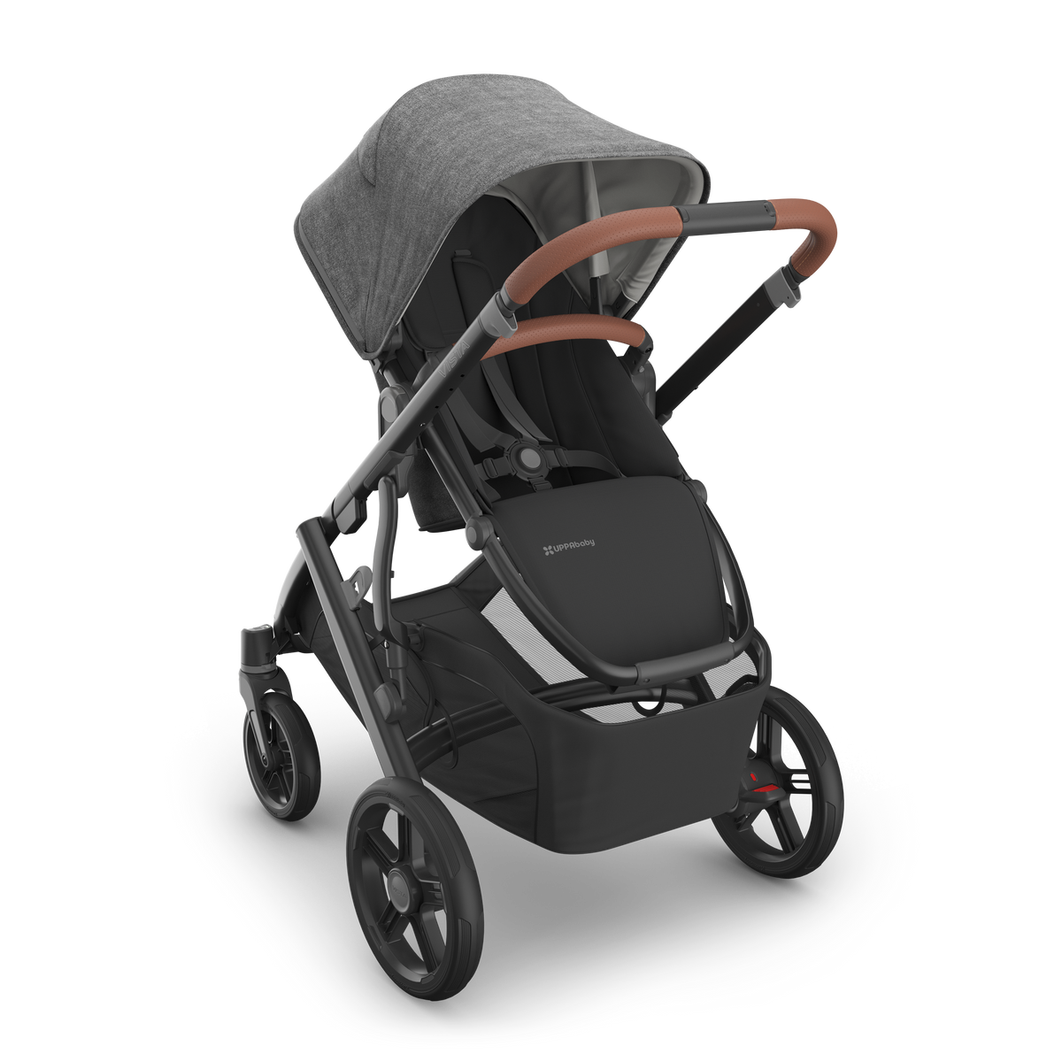 UPPAbaby Vista V3 Pram With Bassinet - Greyson (Charcoal Melange / Carbon), three quarter reversed