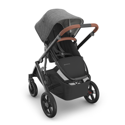 UPPAbaby Vista V3 Pram With Bassinet - Greyson (Charcoal Melange / Carbon), three quarter reversed