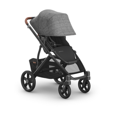 UPPAbaby Vista V3 Pram With Bassinet - Greyson (Charcoal Melange / Carbon), three quarter right sunshade