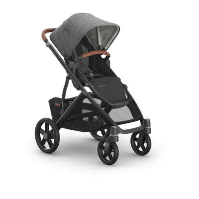 UPPAbaby Vista V3 Pram With Bassinet - Greyson (Charcoal Melange / Carbon), three quarter right no liner