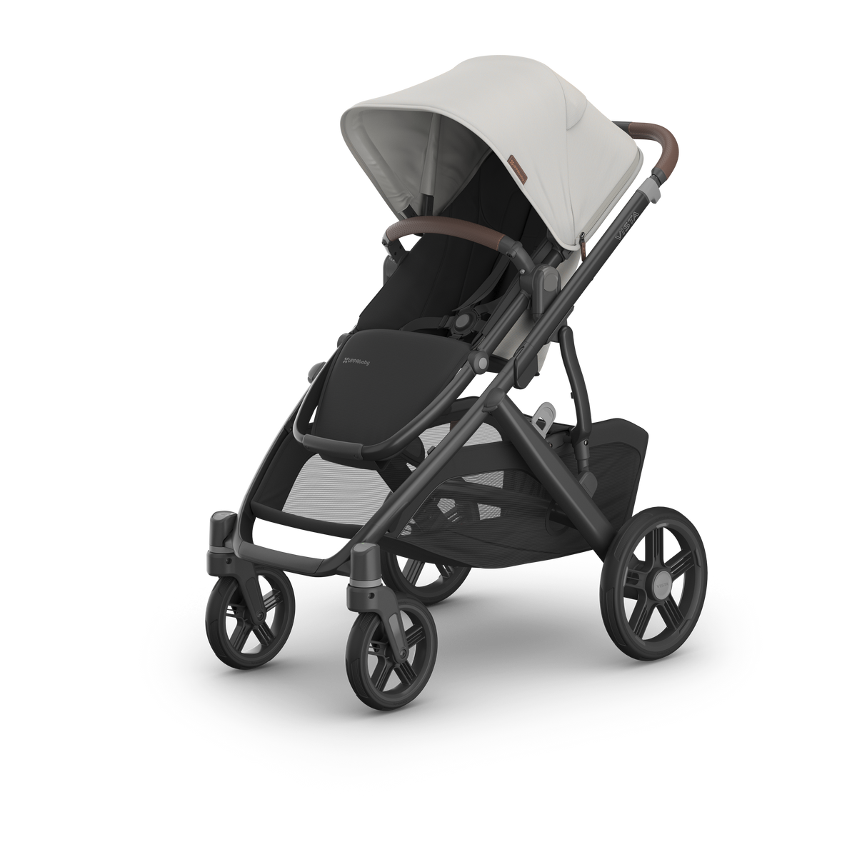 UPPAbaby Vista V3 Pram With Bassinet - Savannah (Pearl Grey Jacquard / Carbon), three quarter left hero