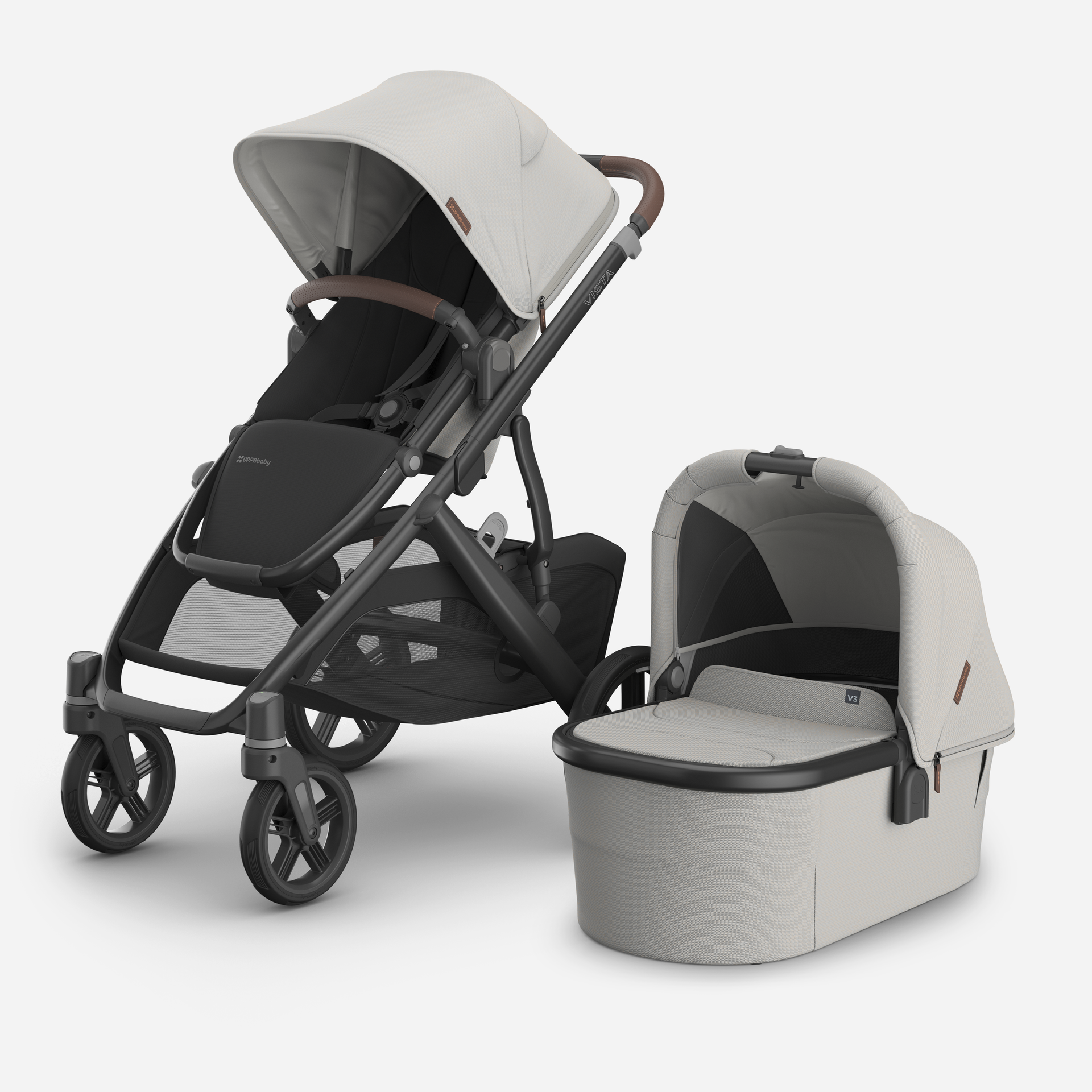 UPPAbaby VISTA V3 With Bassinet - Pearl Grey Jacquard/Carbon (Savannah)