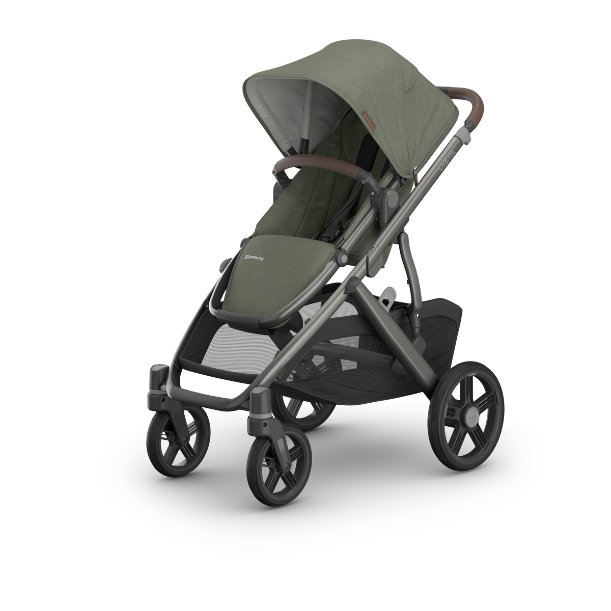 UPPAbaby Vista V3 Pram With Bassinet - Evelyn (Meadow Green), three quarter left hero