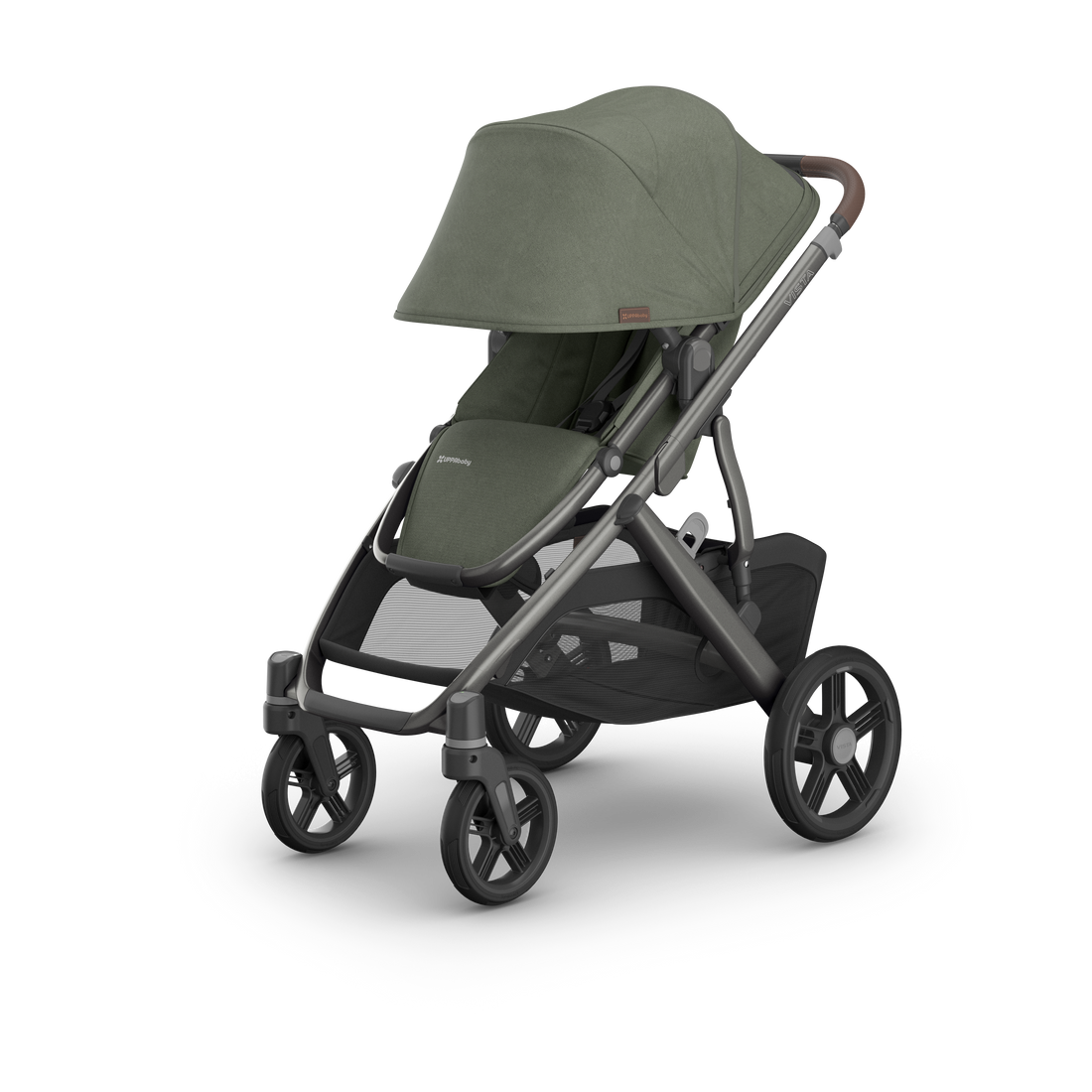 UPPAbaby Vista V3 Pram With Bassinet - Evelyn (Meadow Green), three quarter left sunshade