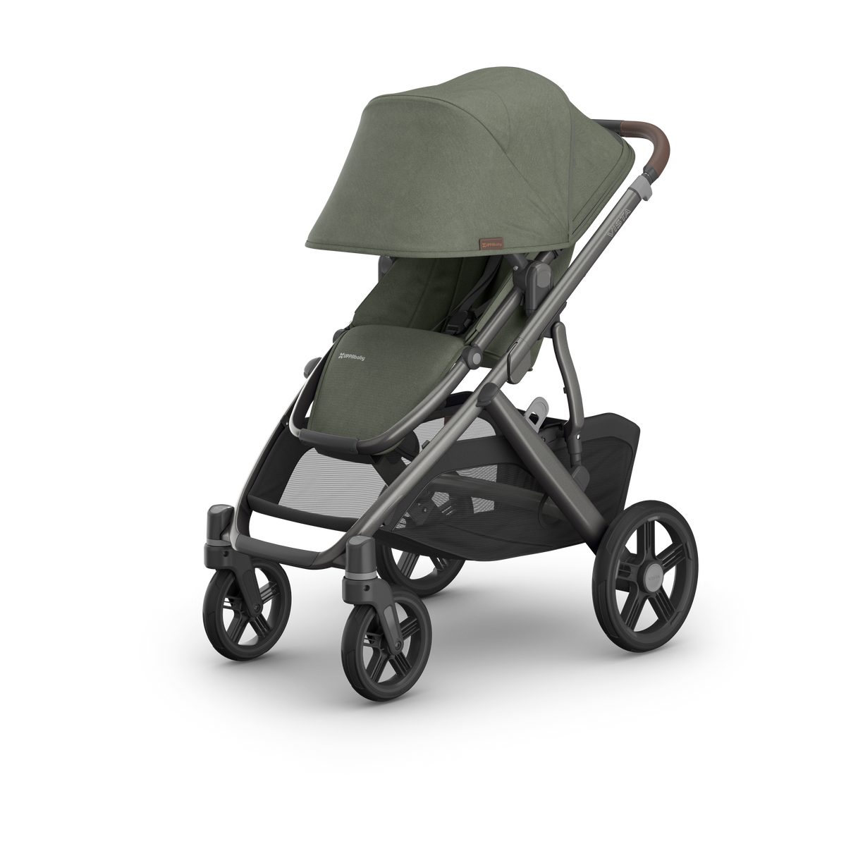 UPPAbaby Vista V3 Pram With Bassinet - Evelyn (Meadow Green), three quarter left sunshade