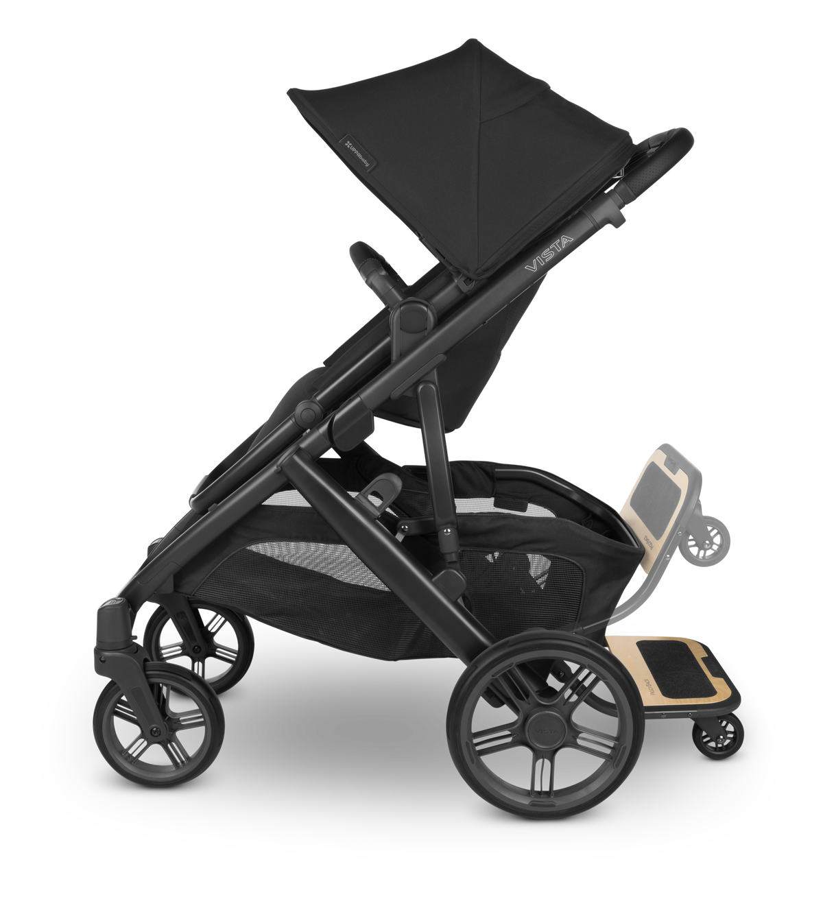 UPPAbaby Vista PiggyBack Ride-Along Board, on Vista V3, side, up and down