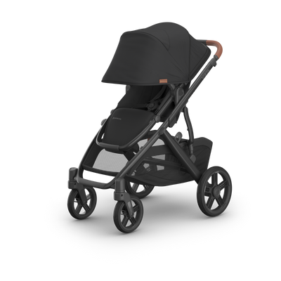 UPPAbaby Vista V3 Pram With Toddler Seat Only - Nori (Charcoal / Saddle Leather), three quarter left sunshade