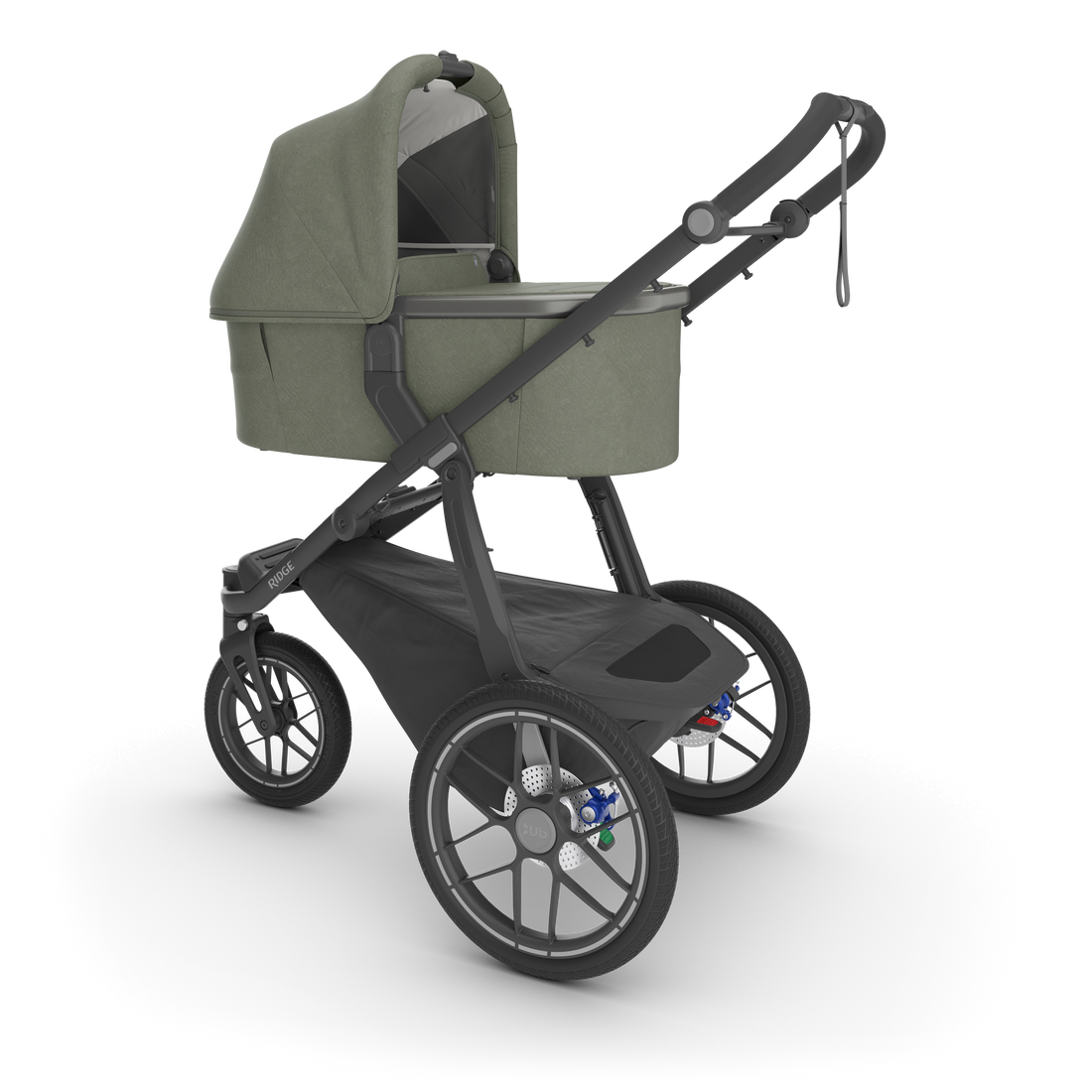 UPPAbaby Ridge V2 Pram Jogger in Evelyn (Meadow Green), with the Evelyn bassinet fitted
