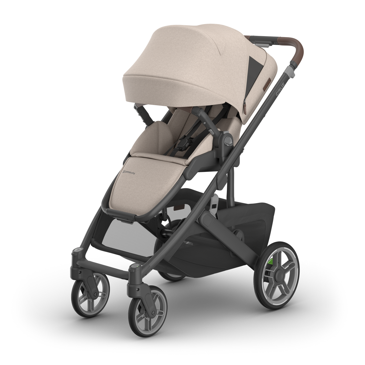 UPPAbaby Cruz V3 Pram - Ada (Sandstone / Chestnut Leather), three quarter left sunshade