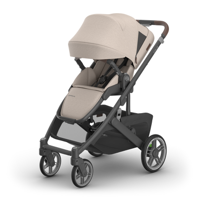 UPPAbaby Cruz V3 Pram - Ada (Sandstone / Chestnut Leather), three quarter left sunshade