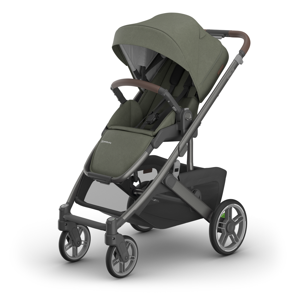 UPPAbaby Cruz V3 Pram - Evelyn (Meadow Green), three quarter left