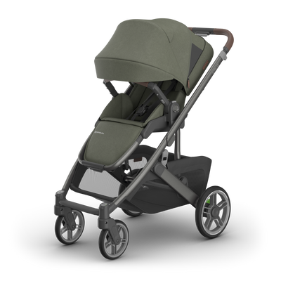 UPPAbaby Cruz V3 Pram - Evelyn (Meadow Green), three quarter left sunshade