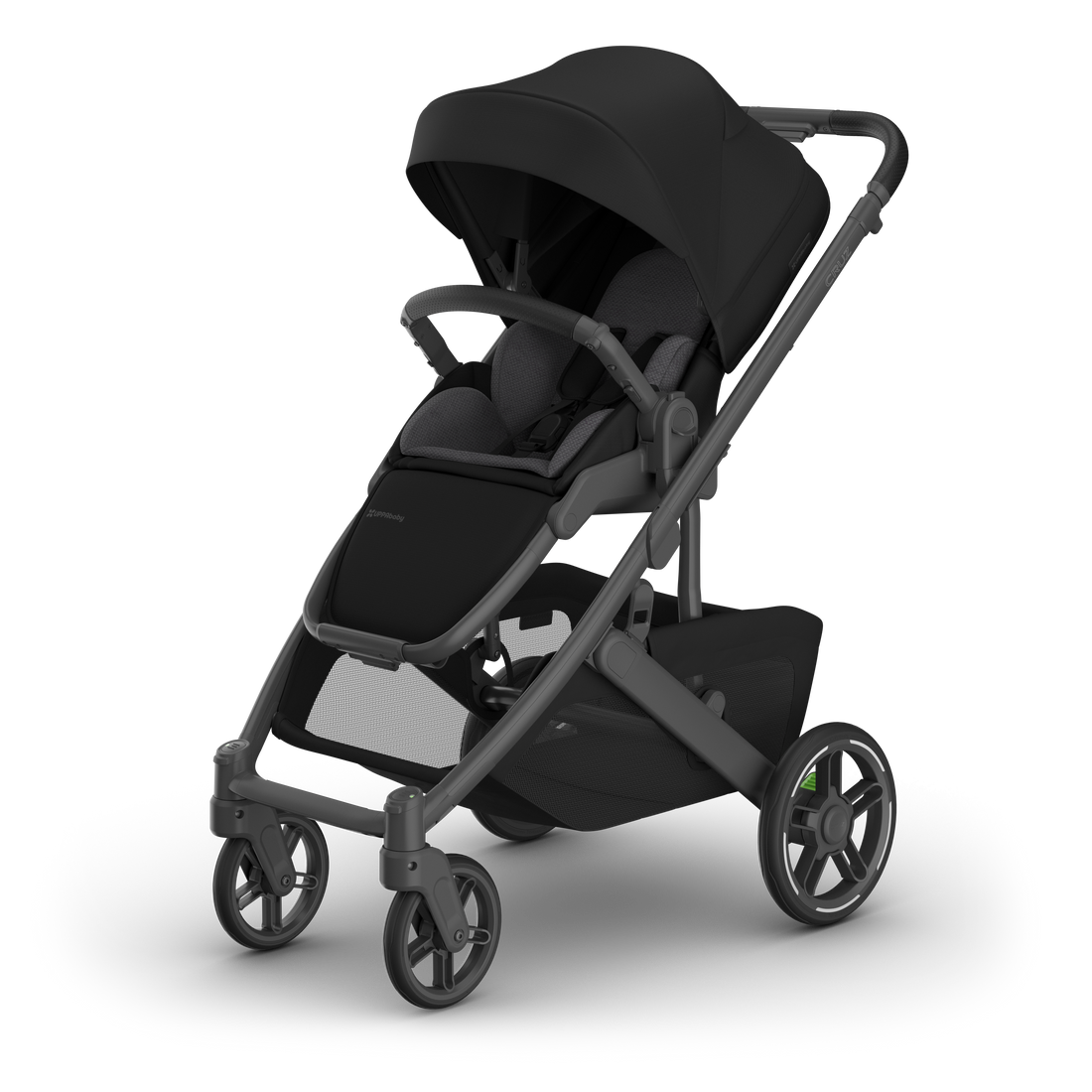 UPPAbaby Cruz V3 Pram - James (Black), three quarter left with infant insert