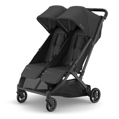 UPPAbaby Minu Duo Stroller - Jake (Charcoal / Carbon / Black Leather), three quarter left hero