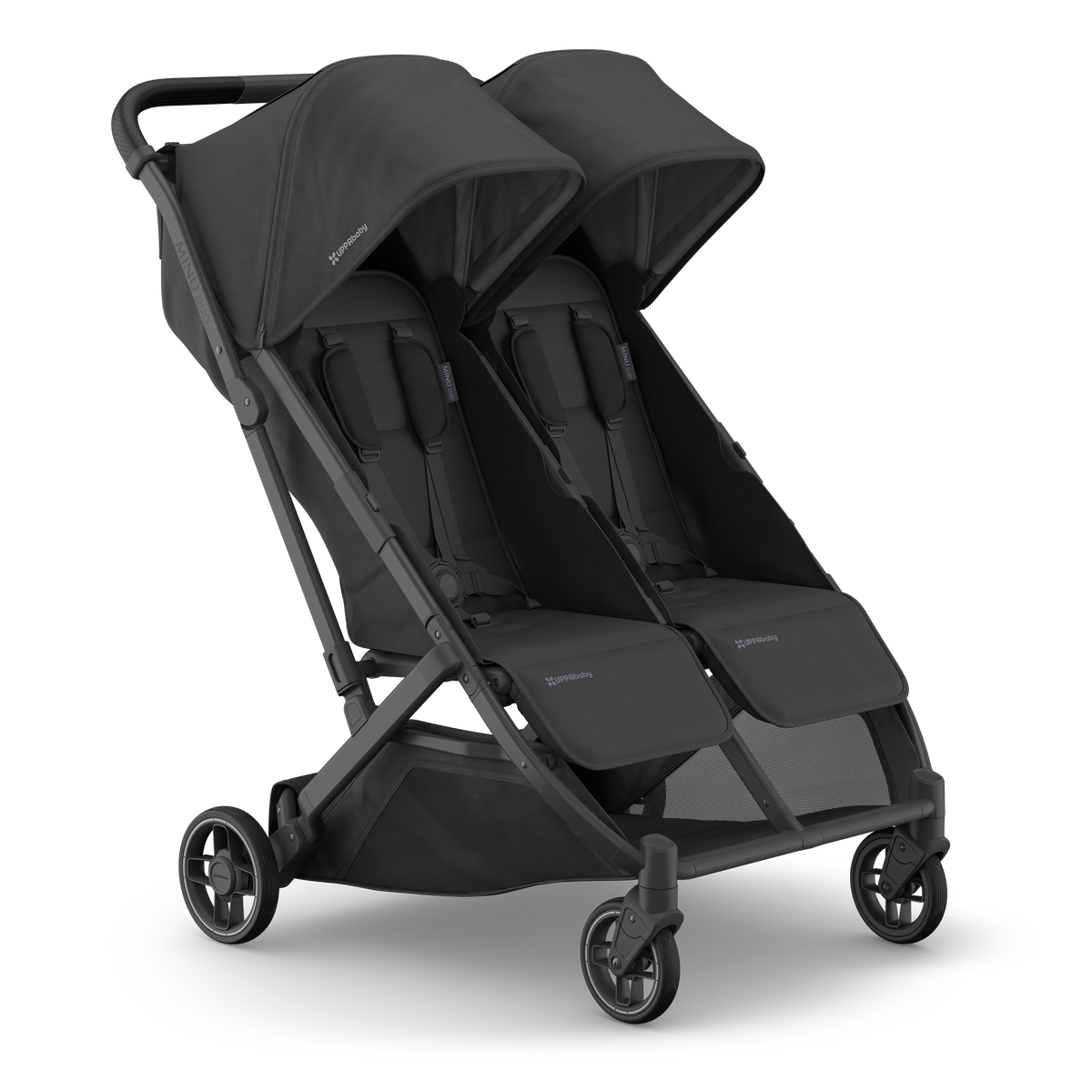 UPPAbaby Minu Duo Stroller - Jake (Charcoal / Carbon / Black Leather), three quarter right