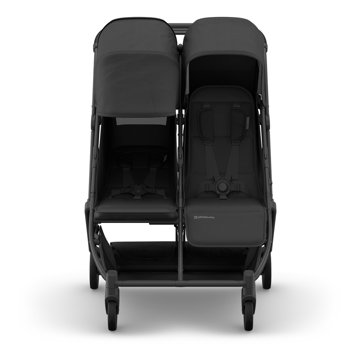 UPPAbaby Minu Duo Stroller - Jake (Charcoal / Carbon / Black Leather), front left features
