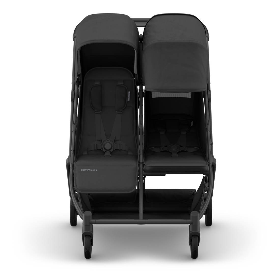 UPPAbaby Minu Duo Stroller - Jake (Charcoal / Carbon / Black Leather), front right features