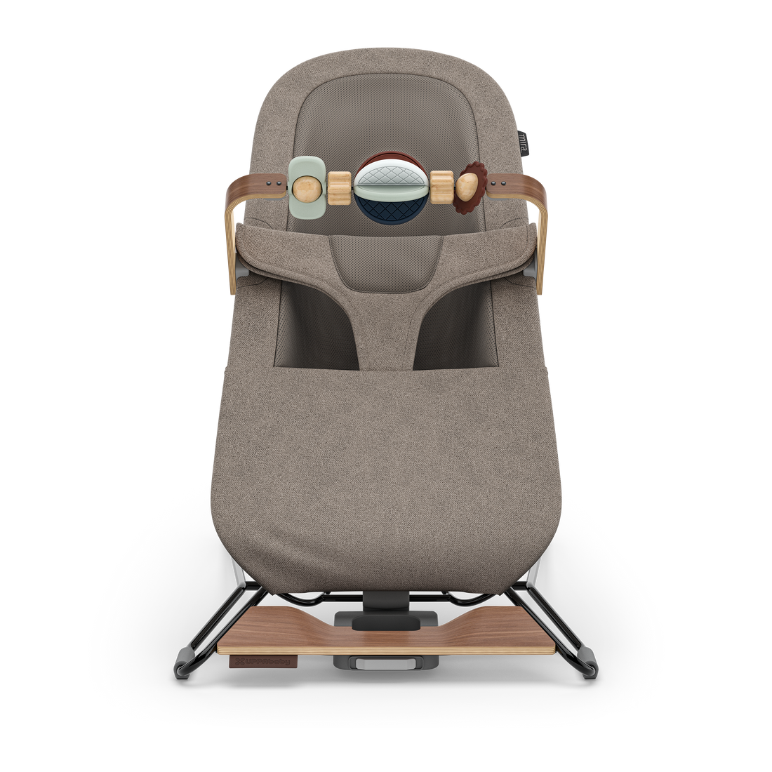 UPPAbaby Mira Baby Bouncer Wonder Wheel Toy Bar (Multicolor / Walnut Wood), front