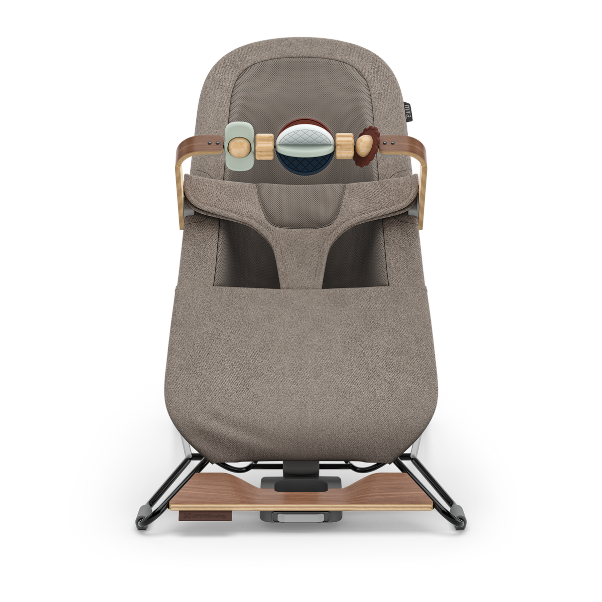 UPPAbaby Mira Baby Bouncer Wonder Wheel Toy Bar (Multicolor / Walnut Wood), front