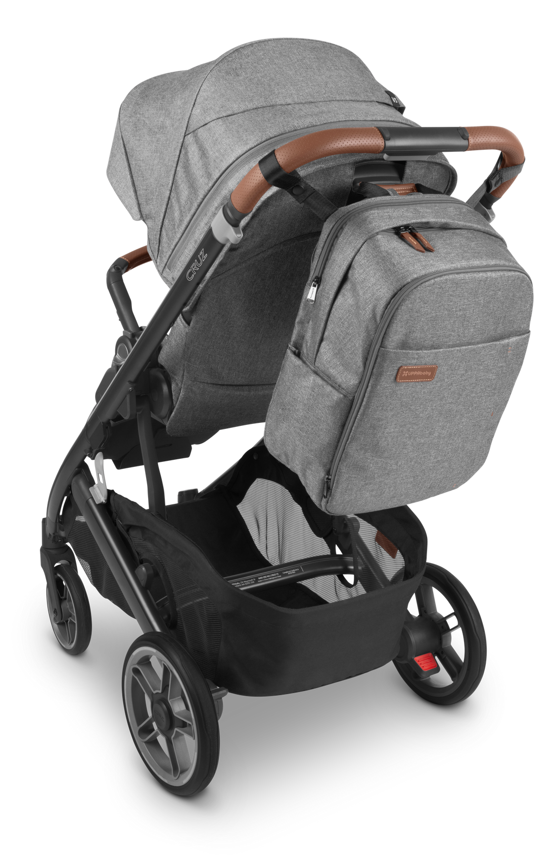 UPPAbaby Nappy Bag Pro Greyson (Grey Melange / Saddle Leather), on Cruz V3