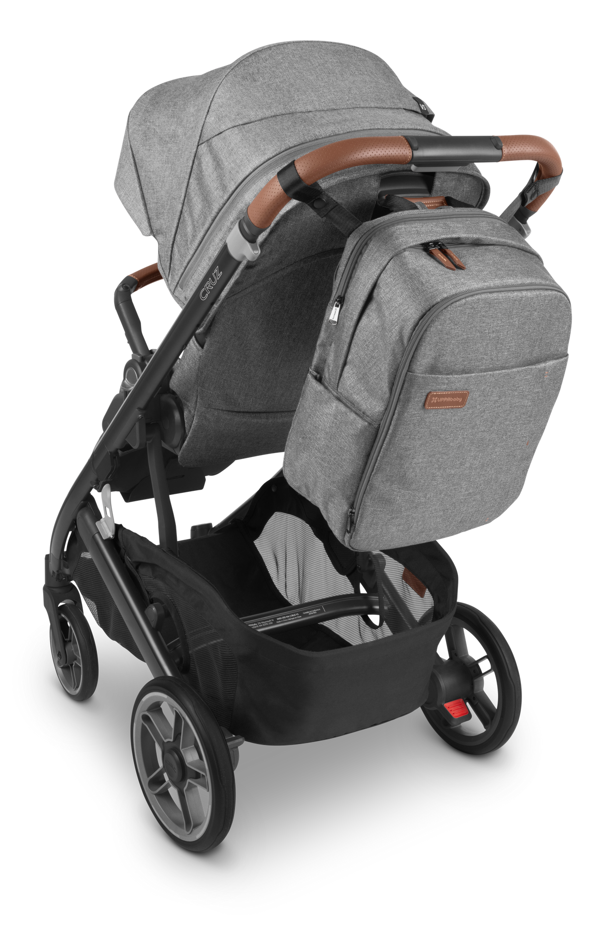 UPPAbaby Nappy Bag Pro Greyson (Grey Melange / Saddle Leather), on Cruz V3