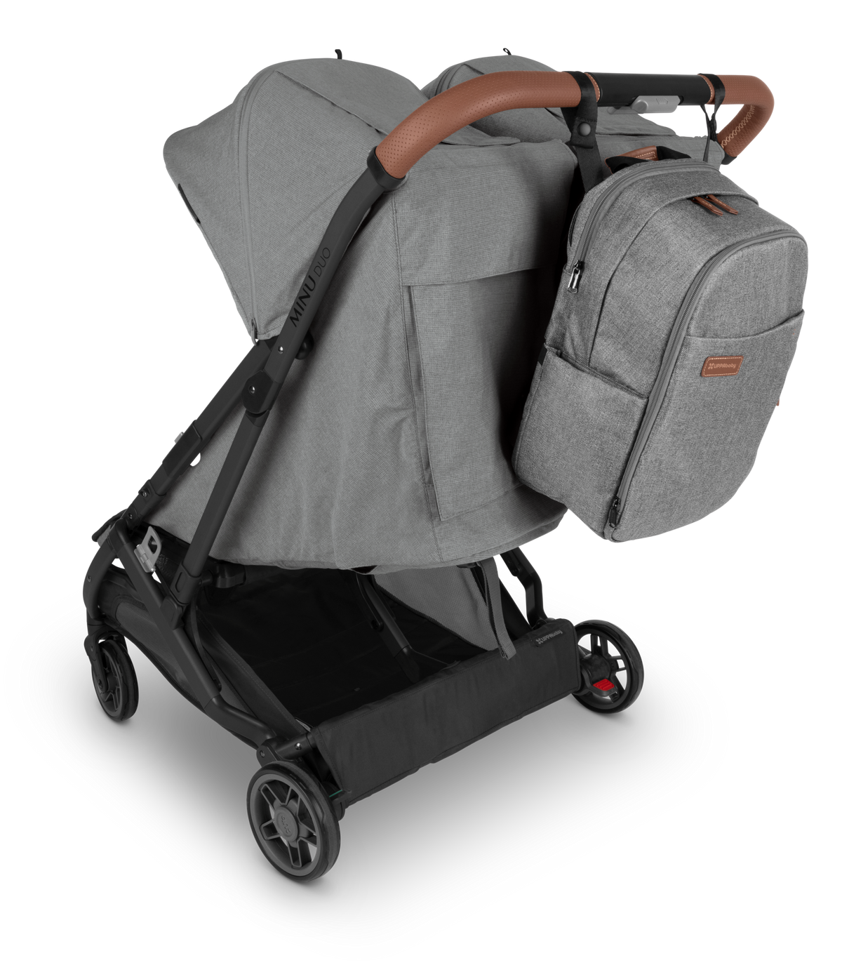 UPPAbaby Nappy Bag Pro Greyson (Grey Melange / Saddle Leather), on Minu Duo