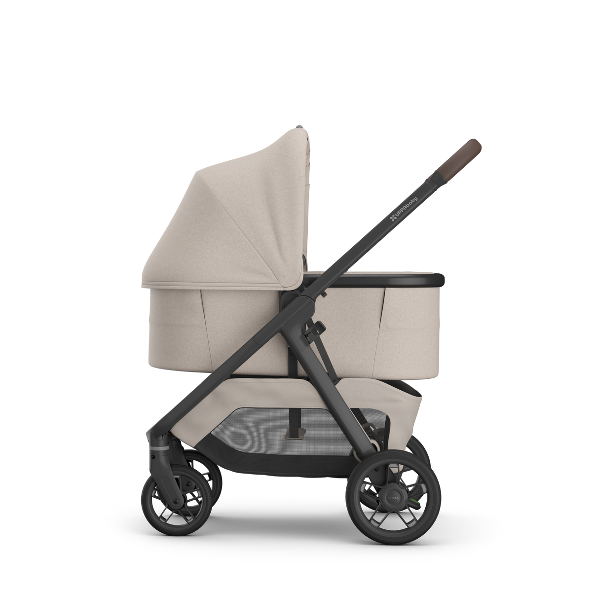 UPPAbaby V3 Bassinet - Ada (Sandstone / Chestnut Leather), on Kona, side